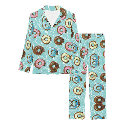 Emoji Donut Print Pattern Women's Long Pajama Set