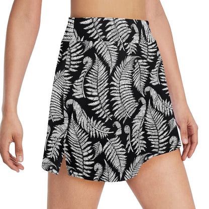 Fern Leave Black White Print Pattern 17" Golf & Pickleball Skort with Pockets