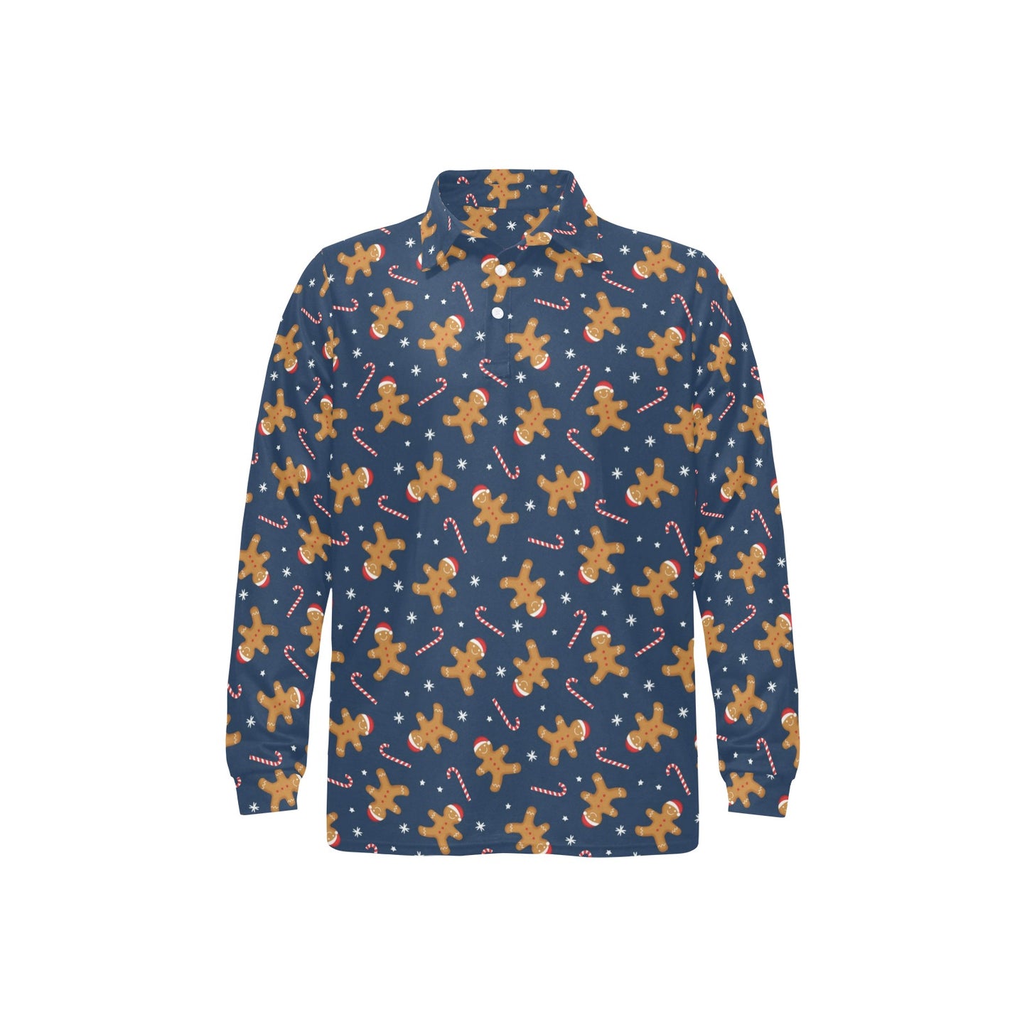 Gingerbread Pattern Print Design 01 Long Sleeve Polo Shirt For Men's