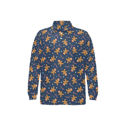 Gingerbread Pattern Print Design 01 Long Sleeve Polo Shirt For Men's