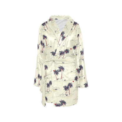 Palm Tree Pattern Print Design PT08 Women's Fleece Robe