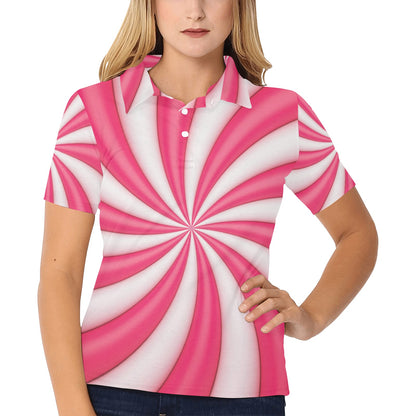 Vortex Twist Swirl Candy Print Women's Polo Shirt