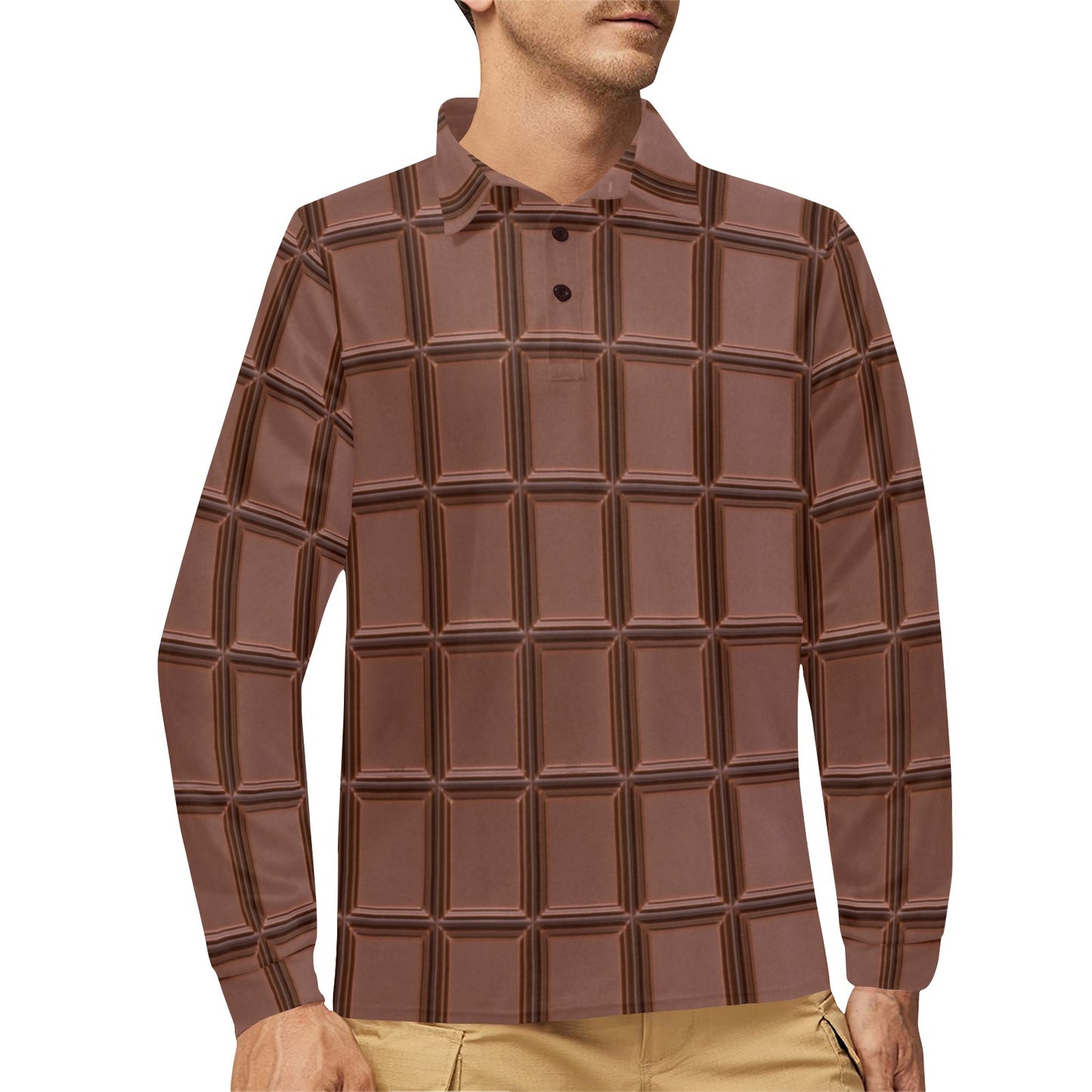 Chocolate Pattern Print Design 03 Long Sleeve Polo Shirt For Men's