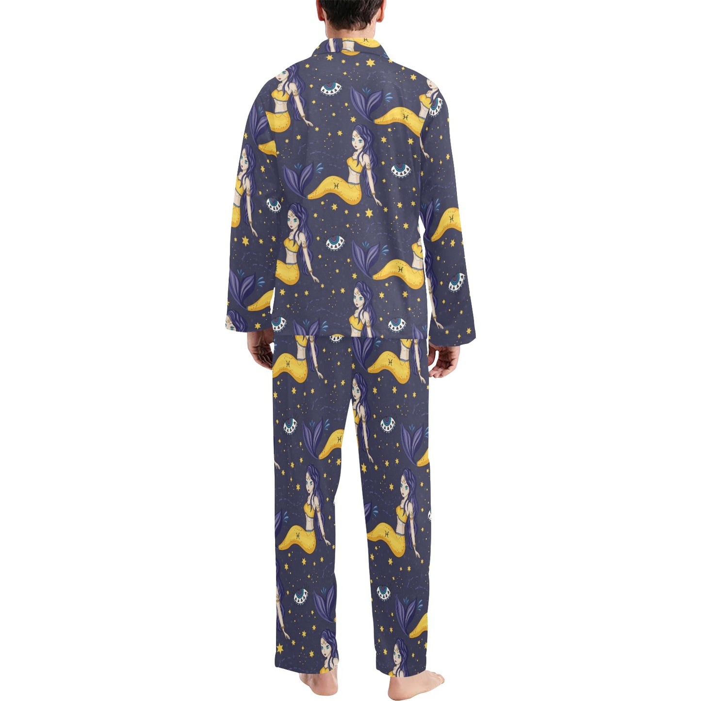 Pisces Pattern Print Design A04 Men's Long Pajama Set