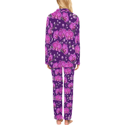 Orchid Purple Pattern Print Design OR02 Women's Long Pajama Set