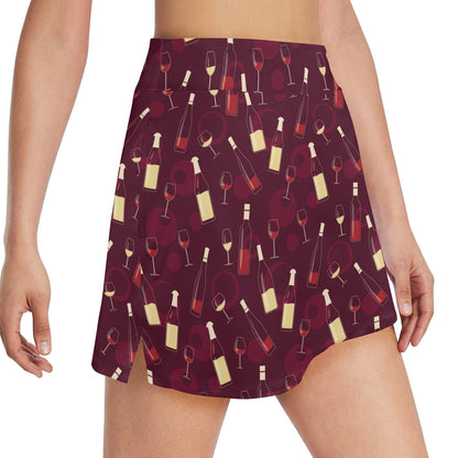 Wine Themed Pattern Print 17" Golf & Pickleball Skort with Pockets