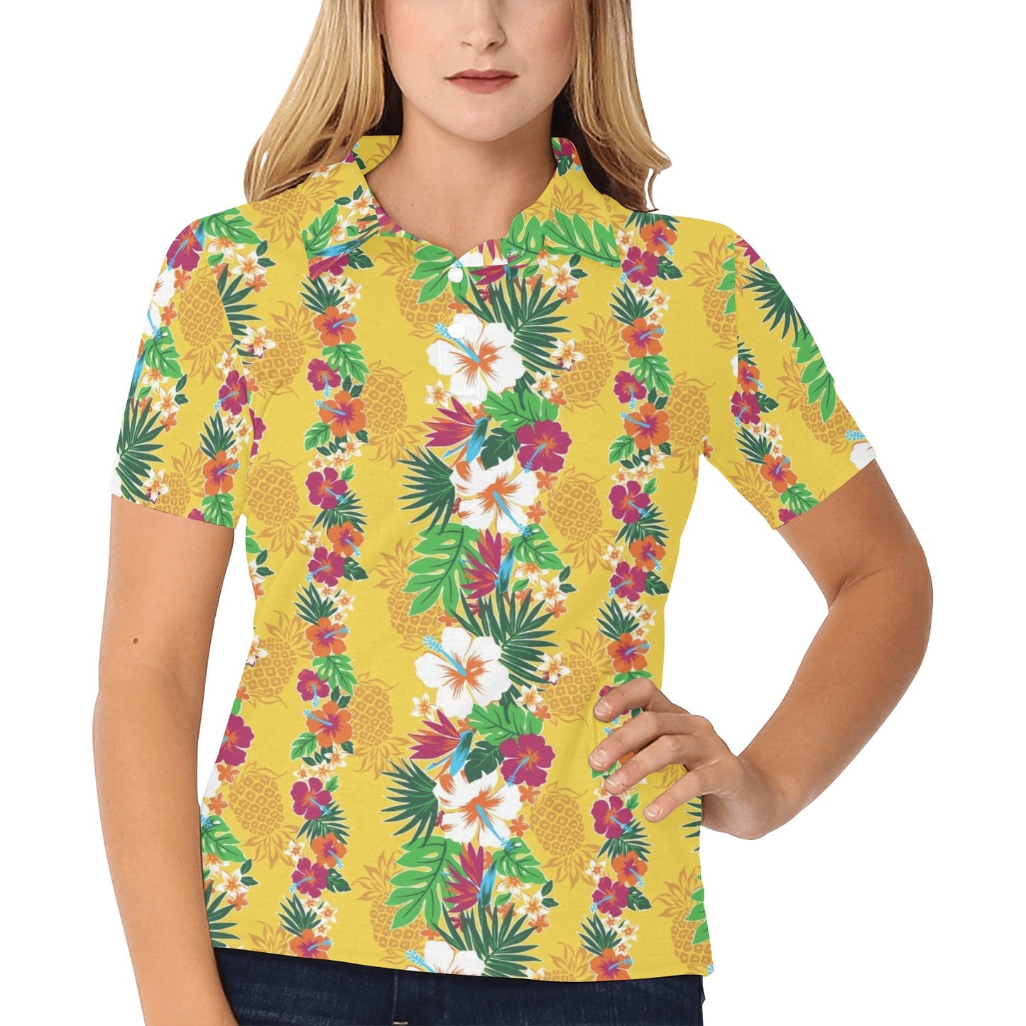 Hawaiian Themed Pattern Print Design H09 Women's Polo Shirt