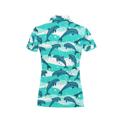 Dolphin Design Print Pattern Women's Polo Shirt