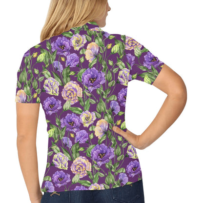 Lisianthus Pattern Print Design LT03 Women's Polo Shirt