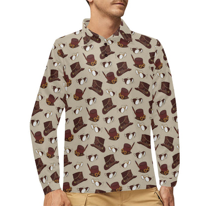 Steampunk Hat Print Design LKS301 Long Sleeve Polo Shirt For Men's