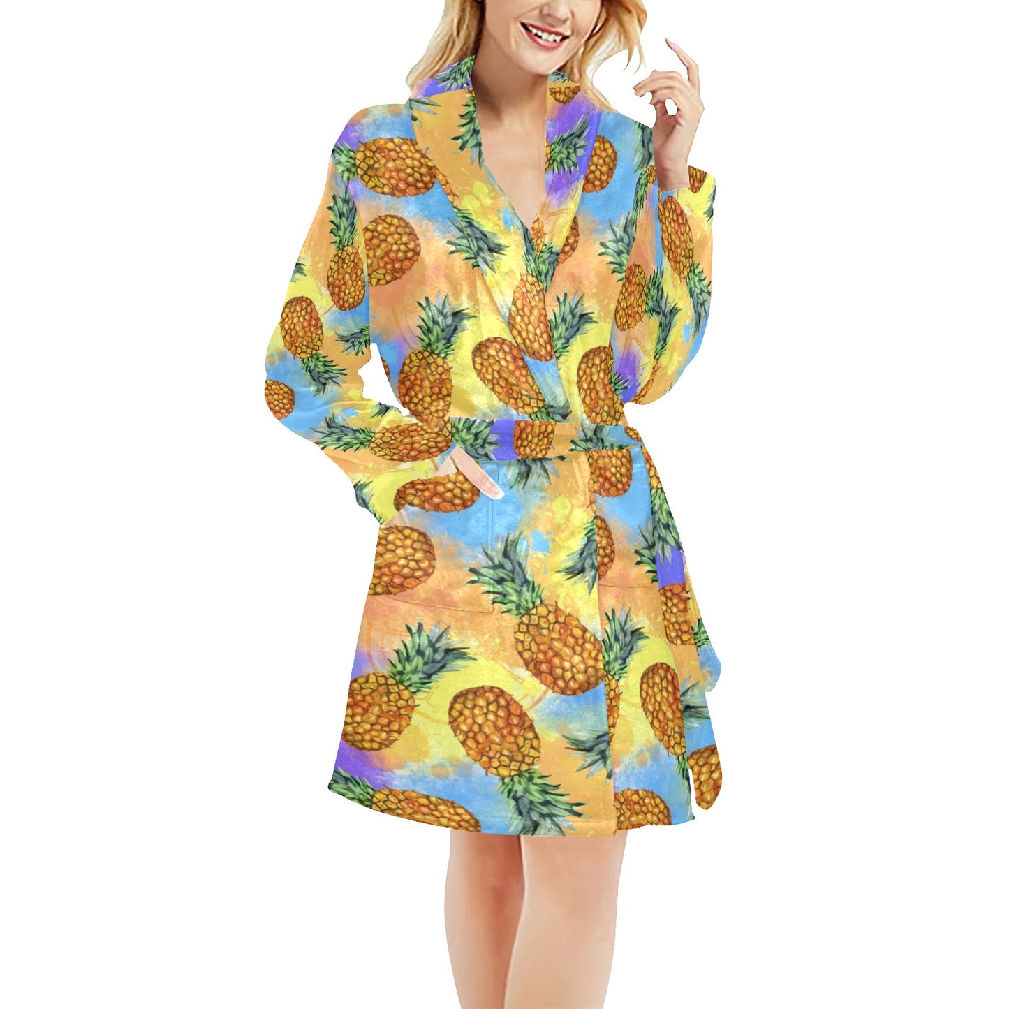 Pineapple Pattern Print Design PP09 Women's Fleece Robe