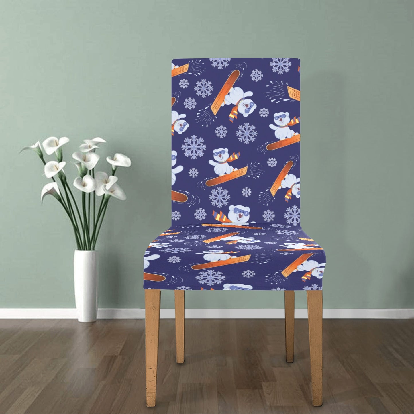 Snowboard Bear Print Design LKS305 Dining Chair Slipcover
