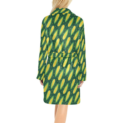 Corn Pattern Print Design 03 Women's Fleece Robe