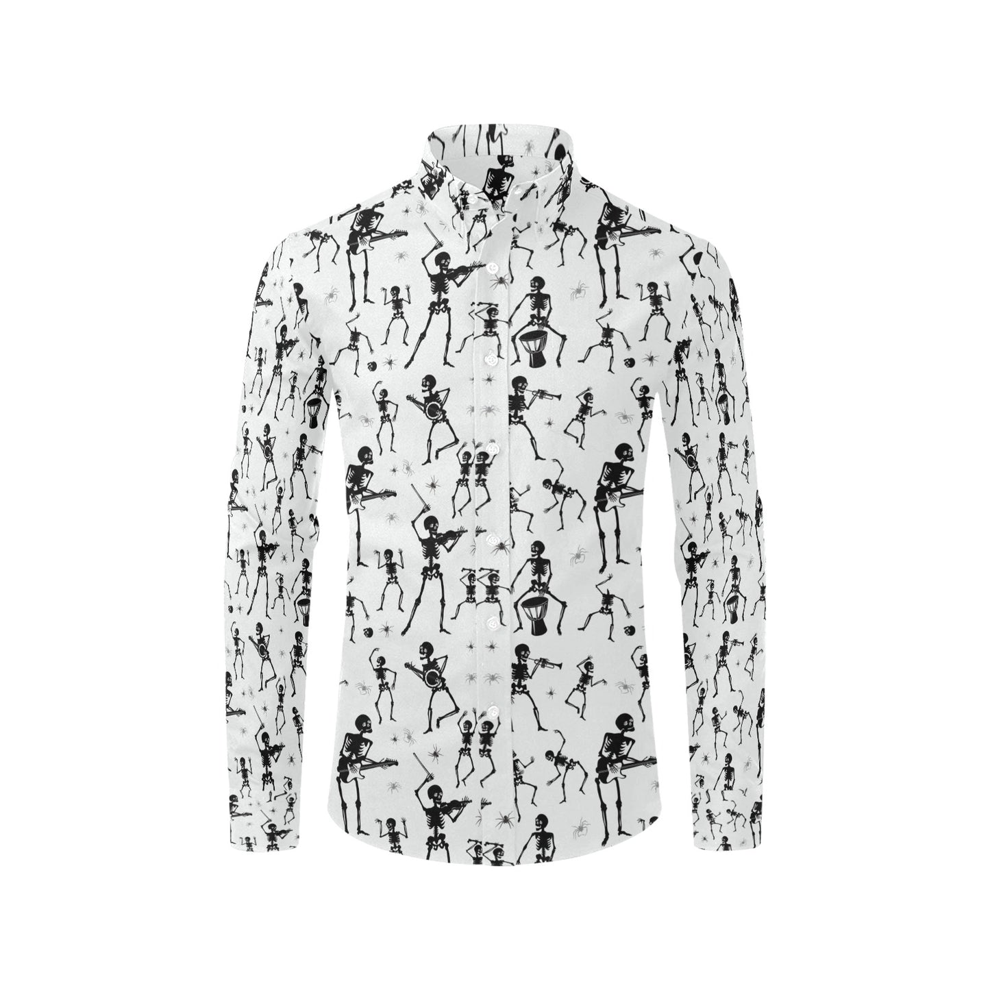 Skeleton Music Player Print Design LKS303 Men's Long Sleeve Dress Shirt