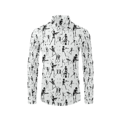 Skeleton Music Player Print Design LKS303 Men's Long Sleeve Dress Shirt