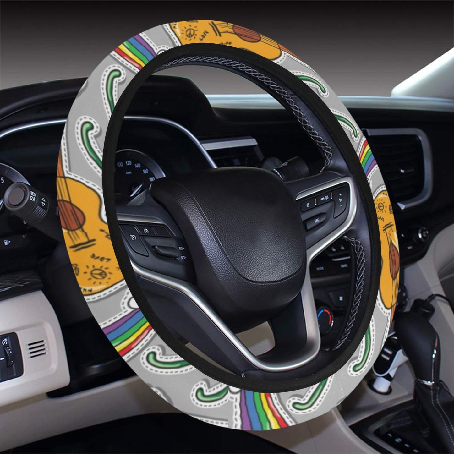 Hippie Print Design LKS306 Steering Wheel Cover with Elastic Edge
