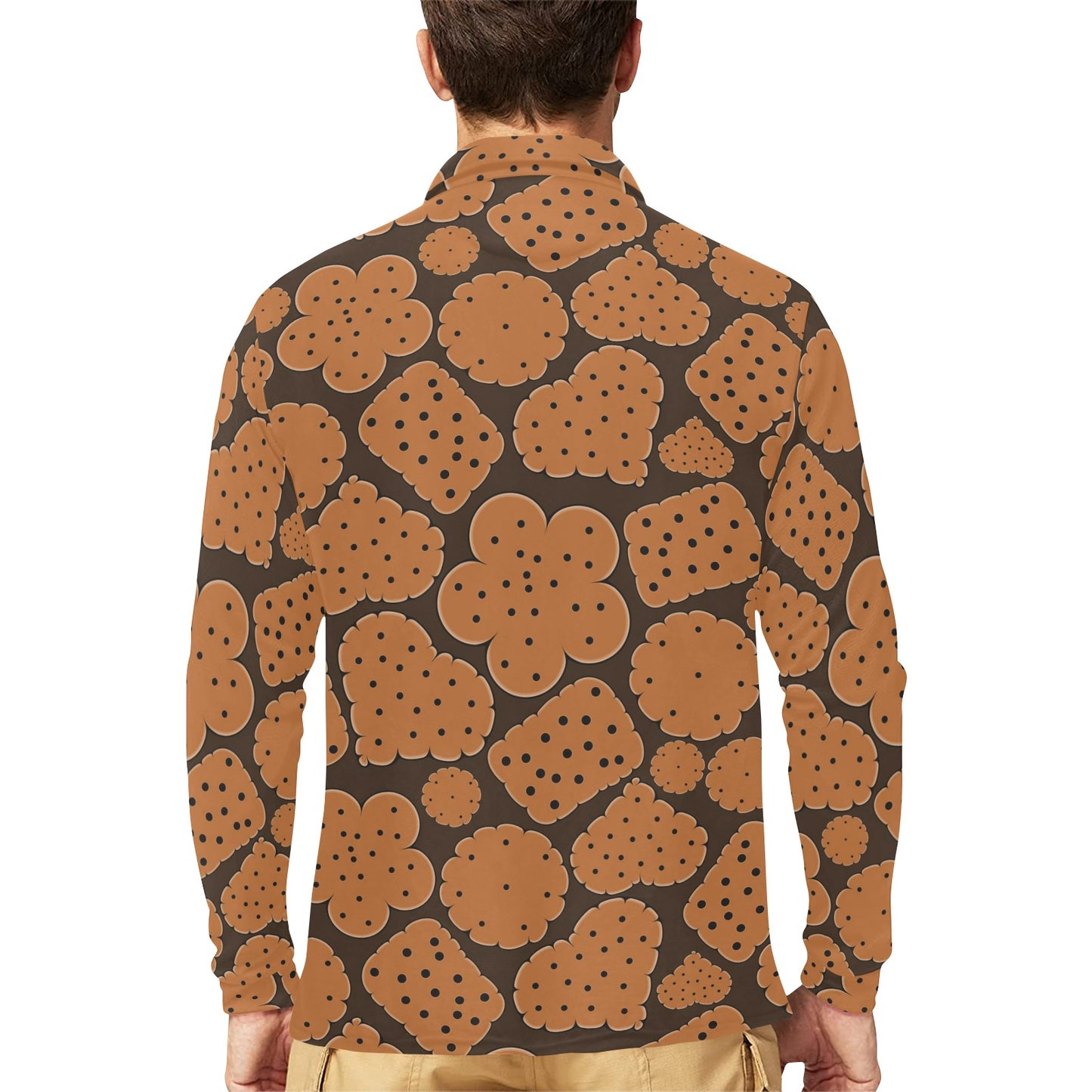 Cracker Pattern Print Design 01 Long Sleeve Polo Shirt For Men's