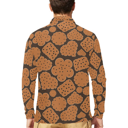 Cracker Pattern Print Design 01 Long Sleeve Polo Shirt For Men's