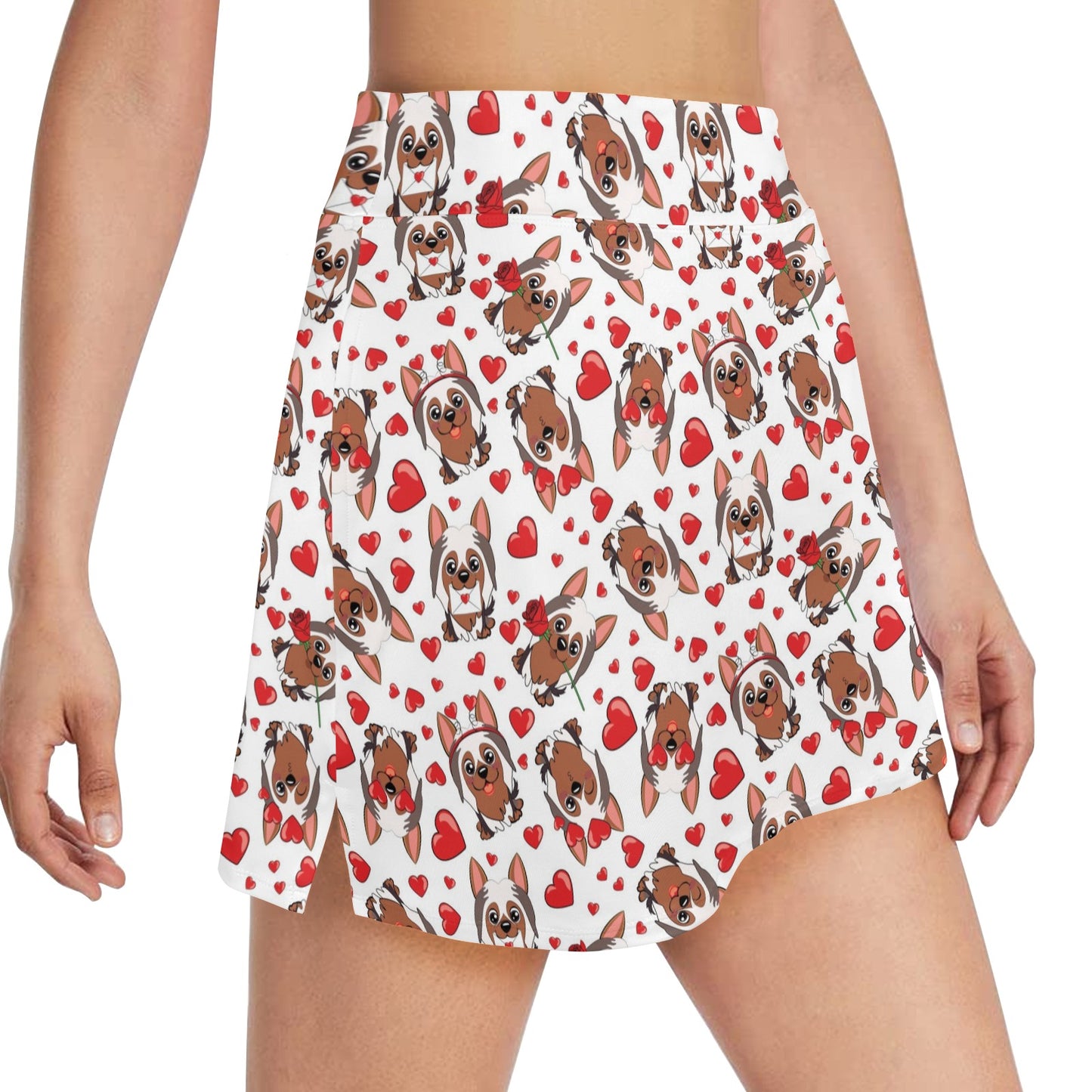 Silky Terriers Heart Print Design LKS302 17" Golf & Pickleball Skort with Pockets