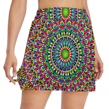 Bohemian Colorful Style Print 17" Golf & Pickleball Skort with Pockets
