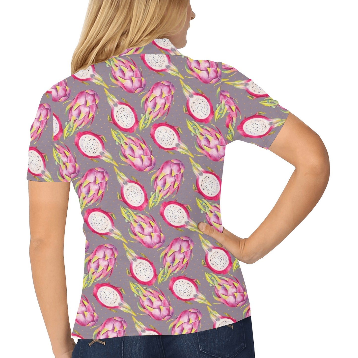 Dragonfruit Pattern Print Design DF03 Women's Polo Shirt