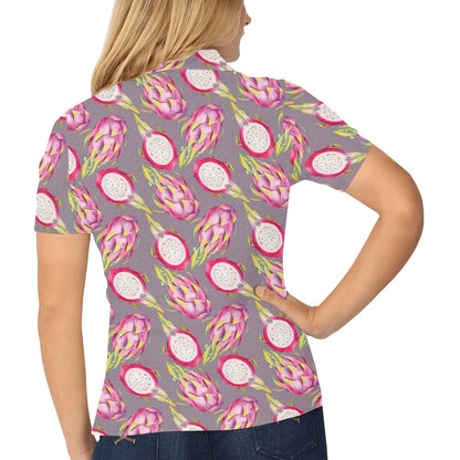 Dragonfruit Pattern Print Design DF03 Women's Polo Shirt