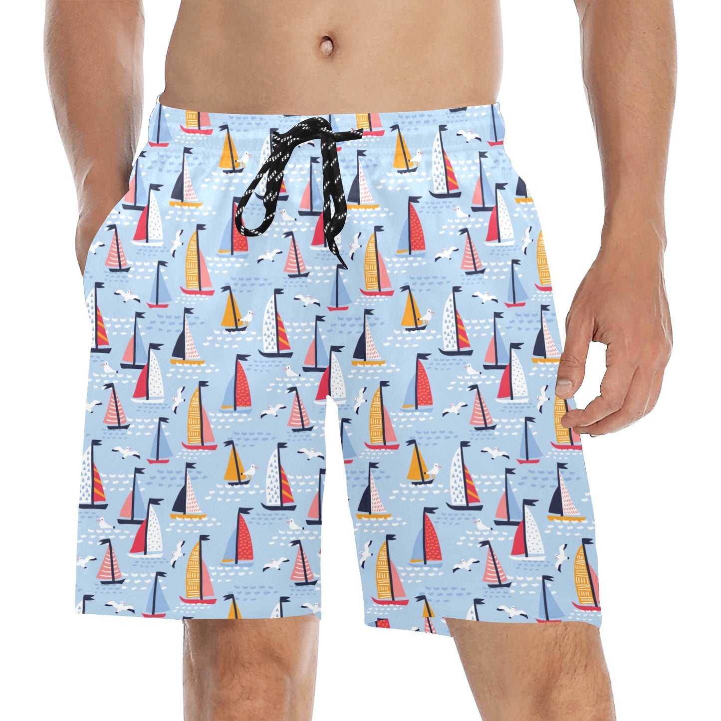 Sailboat Print Design LKS304 Men's Swim Trunks Beach Shorts