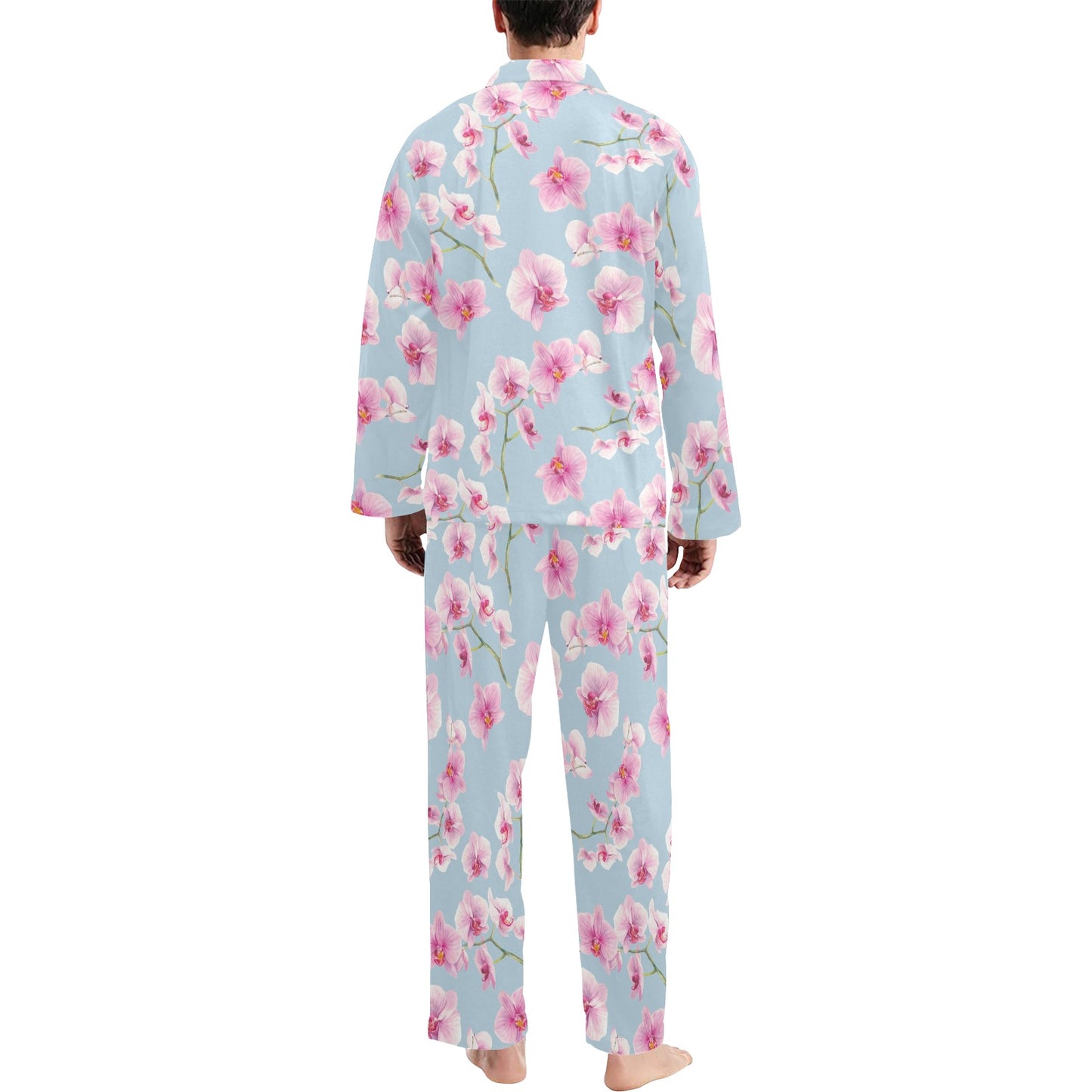 Orchid Pattern Print Design A01 Men's Long Pajama Set