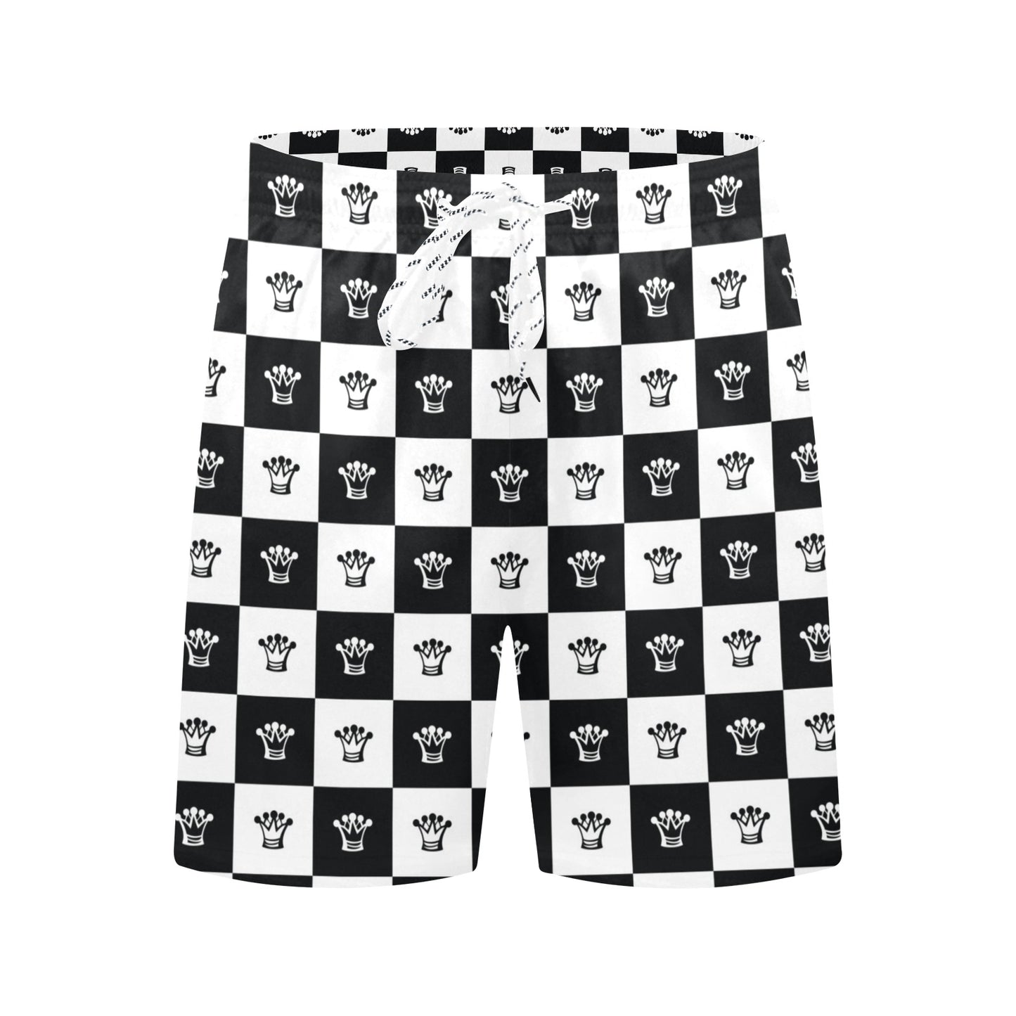 Checkered Flag Crown Pattern Men's Swim Trunks Beach Shorts