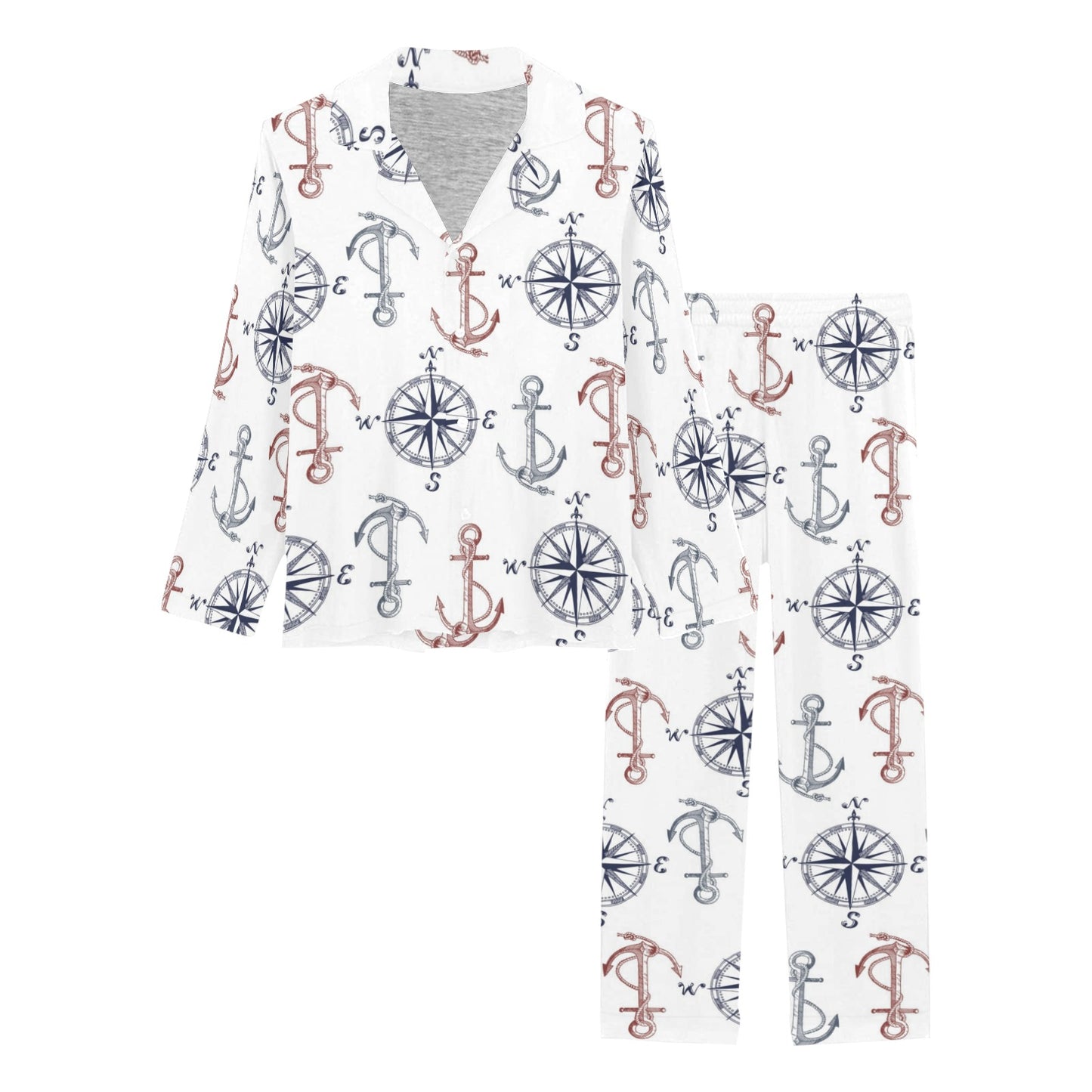 Anchor Pattern Print Design 06 Women's Long Pajama Set