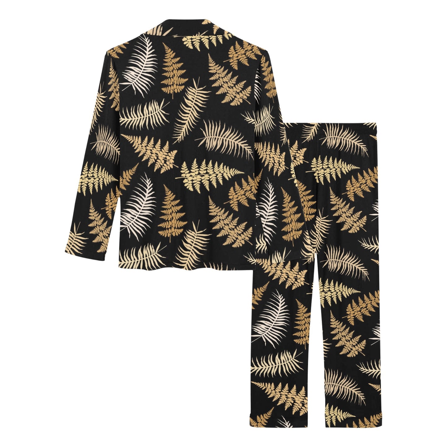 Fern Leave Bright Print Pattern Women's Long Pajama Set