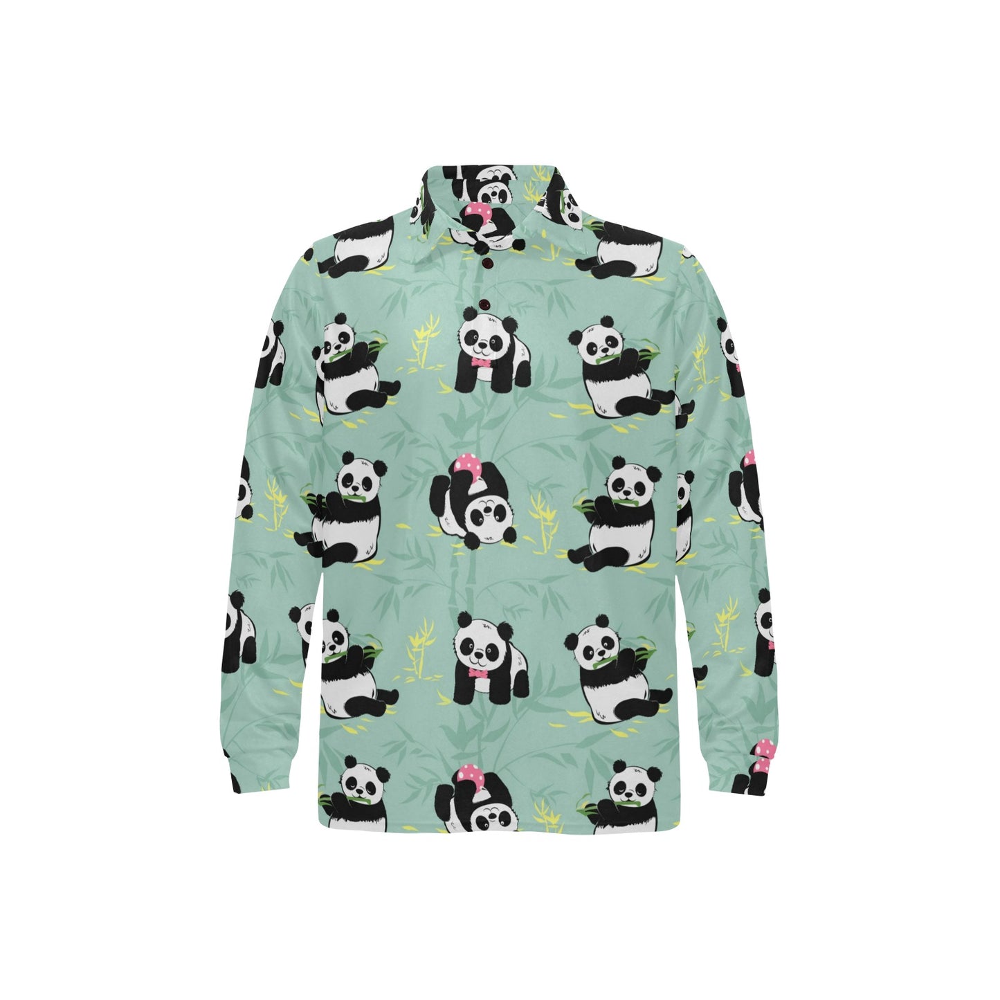Panda Pattern Print Design A05 Long Sleeve Polo Shirt For Men's