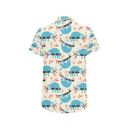 Sloth Print Design LKS3011 Men Short Sleeve Button Up Shirt