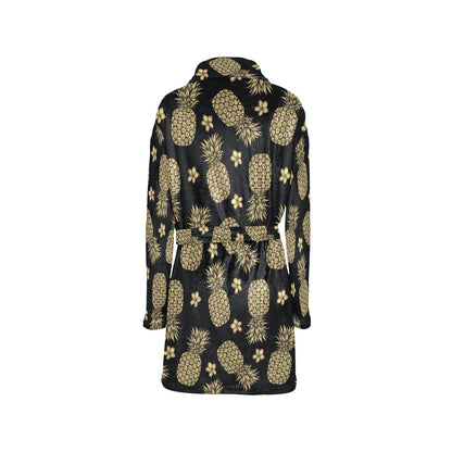 Gold Pineapple Hibiscus Women's Fleece Robe