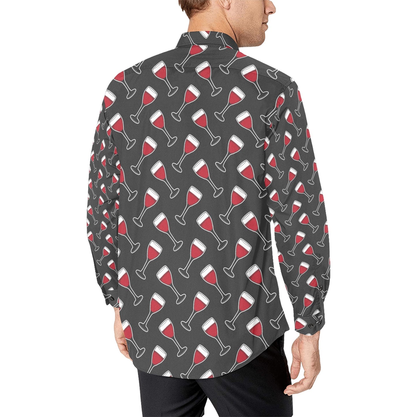 Wine Print Design LKS308 Men's Long Sleeve Dress Shirt