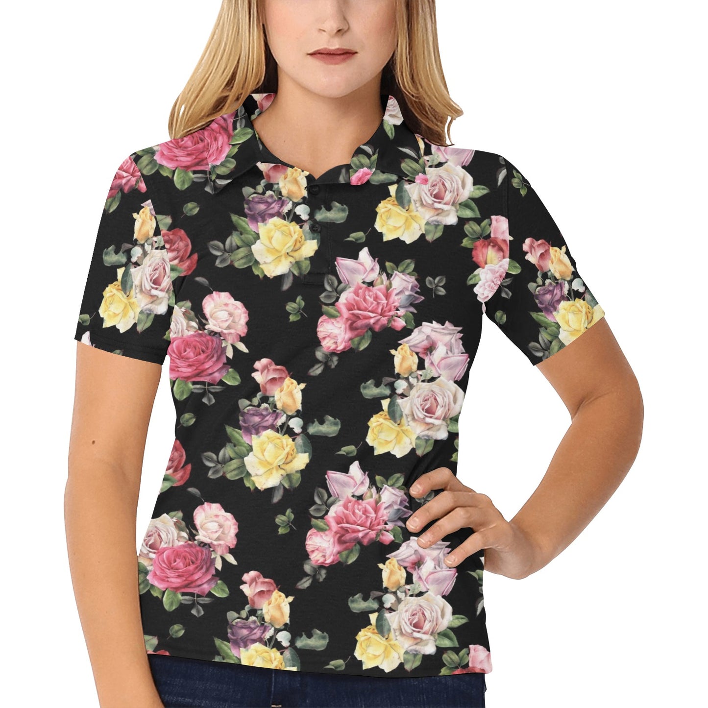 Rose Pattern Print Design RO010 Women's Polo Shirt