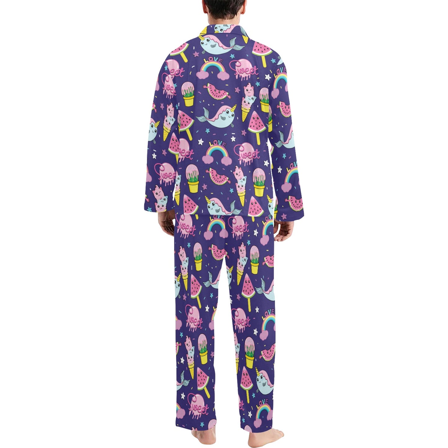 Narwhal Cute Pattern Print Design 02 Men's Long Pajama Set