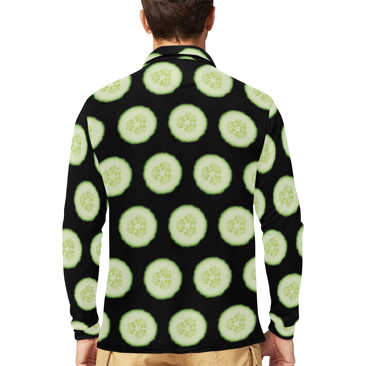 Cucumber Pattern Print Design CC02 Long Sleeve Polo Shirt For Men's