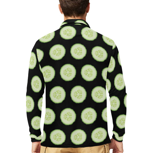 Cucumber Pattern Print Design CC02 Long Sleeve Polo Shirt For Men's