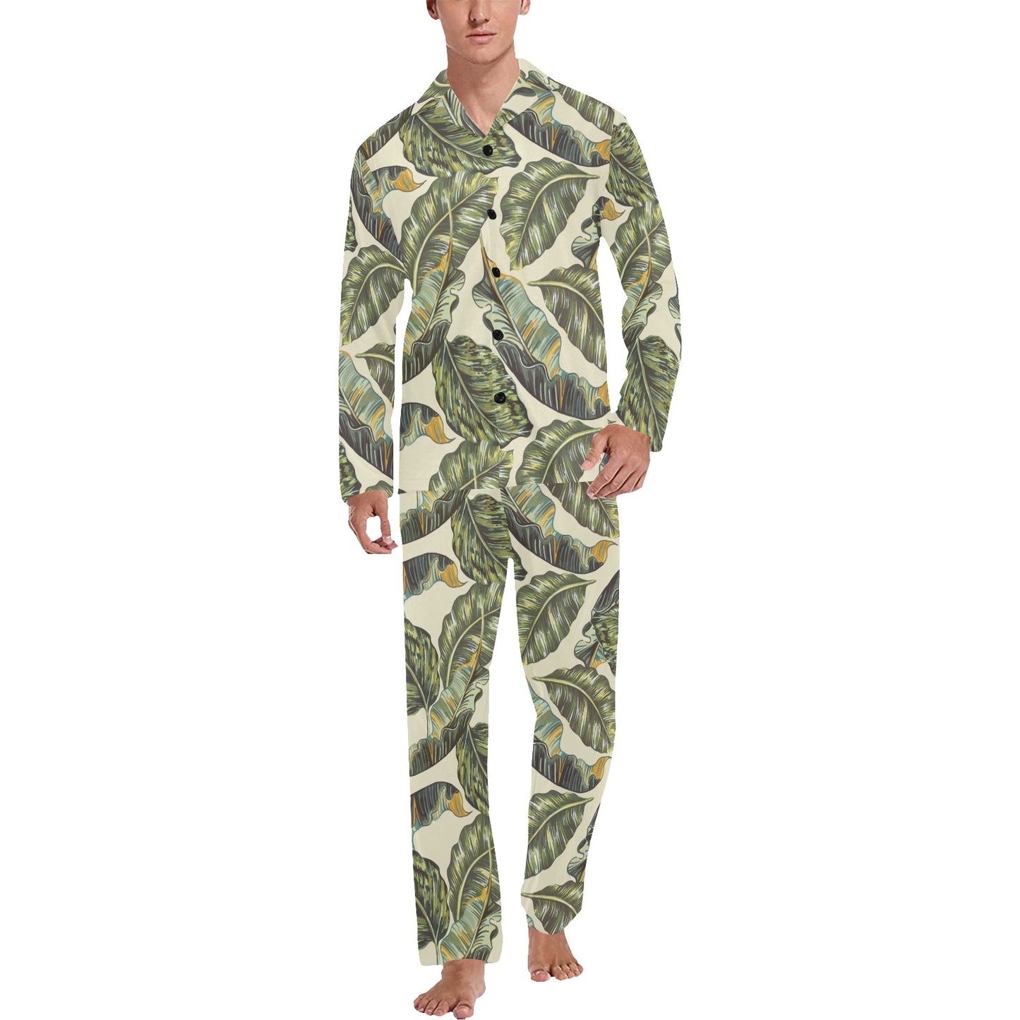 Banana Leaf Pattern Print Design BL08 Men's Long Pajama Set