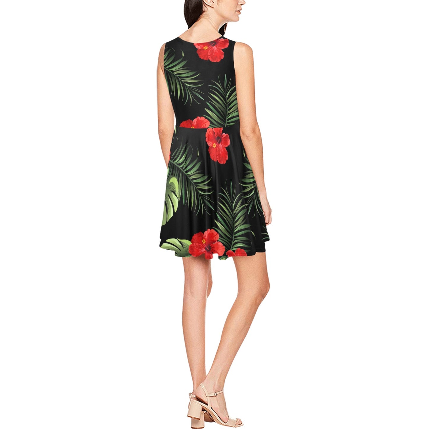 Red Hibiscus Tropical Sleeveless Dress