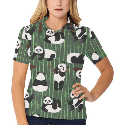 Panda Pattern Print Design A04 Women's Polo Shirt