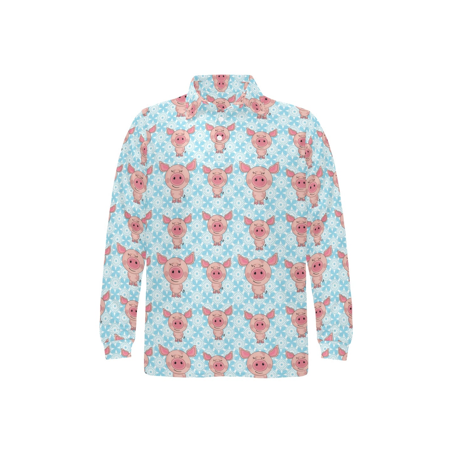 Pig Print Design LKS402 Long Sleeve Polo Shirt For Men's