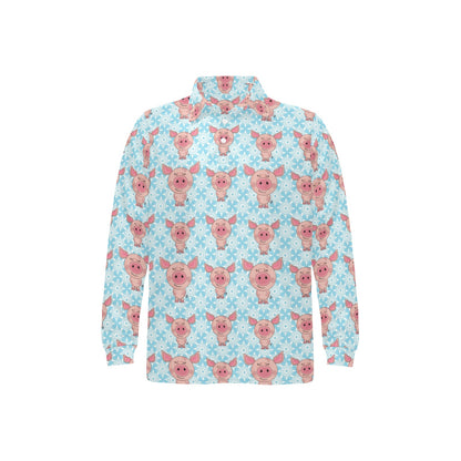 Pig Print Design LKS402 Long Sleeve Polo Shirt For Men's