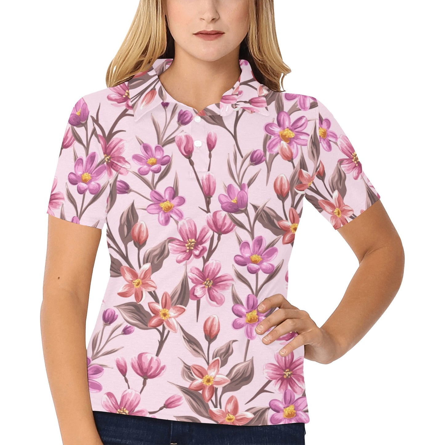 Summer Floral Pattern Print Design SF09 Women's Polo Shirt