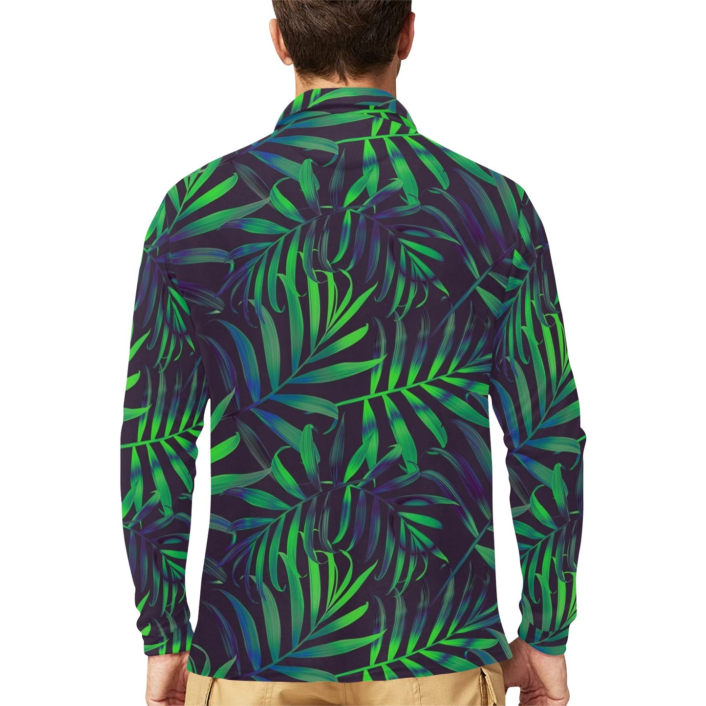 Palm Leaves Pattern Print Design PL01 Long Sleeve Polo Shirt For Men's