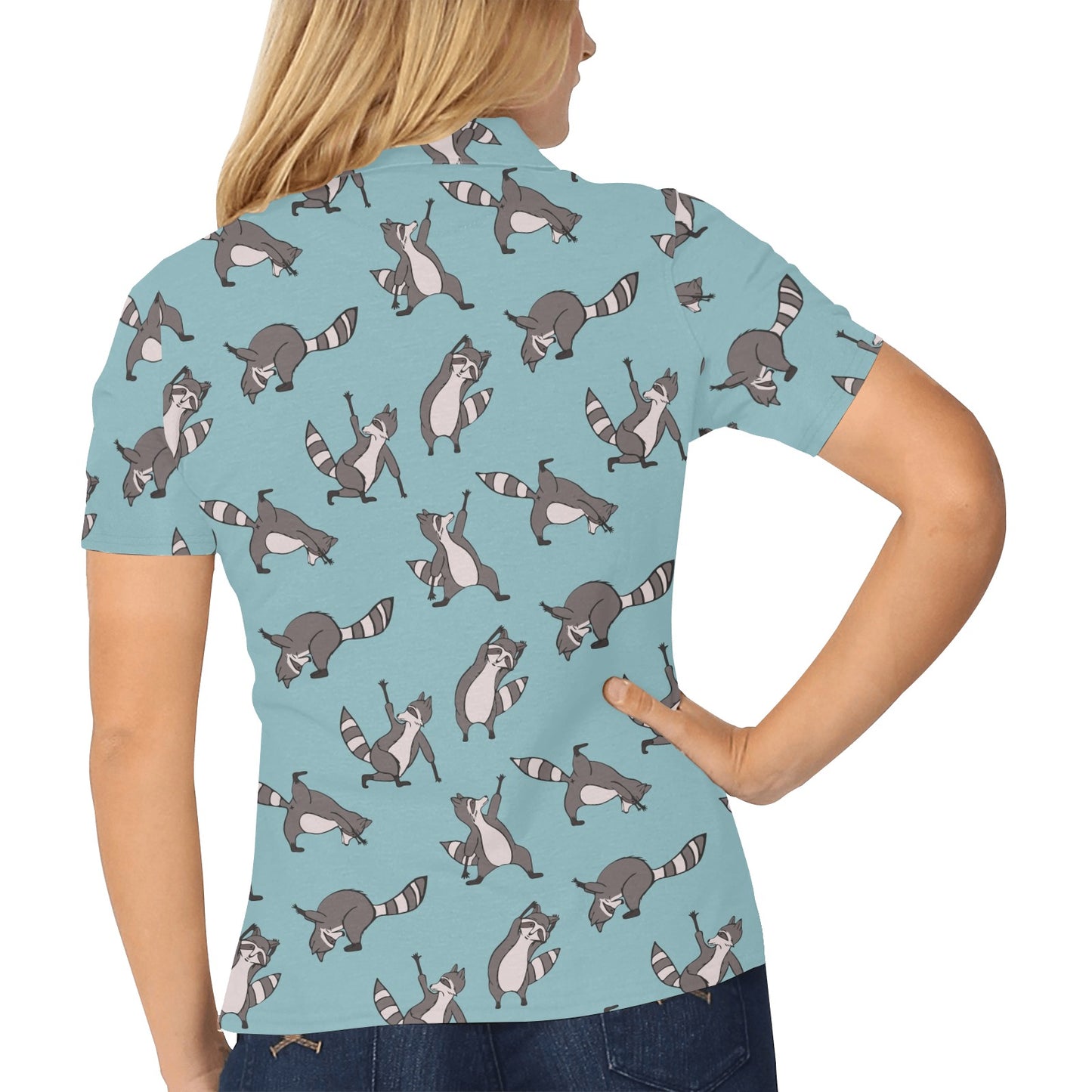 Raccoon Pattern Print Design A07 Women's Polo Shirt