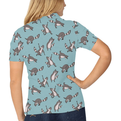Raccoon Pattern Print Design A07 Women's Polo Shirt