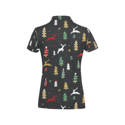 Christmas Tree Deer Style Pattern Print Design 03 Women's Polo Shirt