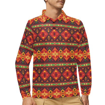 Southwest Pattern Print Design LKS309 Long Sleeve Polo Shirt For Men's